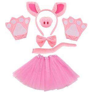 7971 Pink Pig 7 Piece Animal Costume Set With Ears Headband